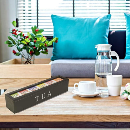 Tea box - Tea box 6 compartments - Wooden tea box - Suitable for loose tea - Black V1237-NKKS00003