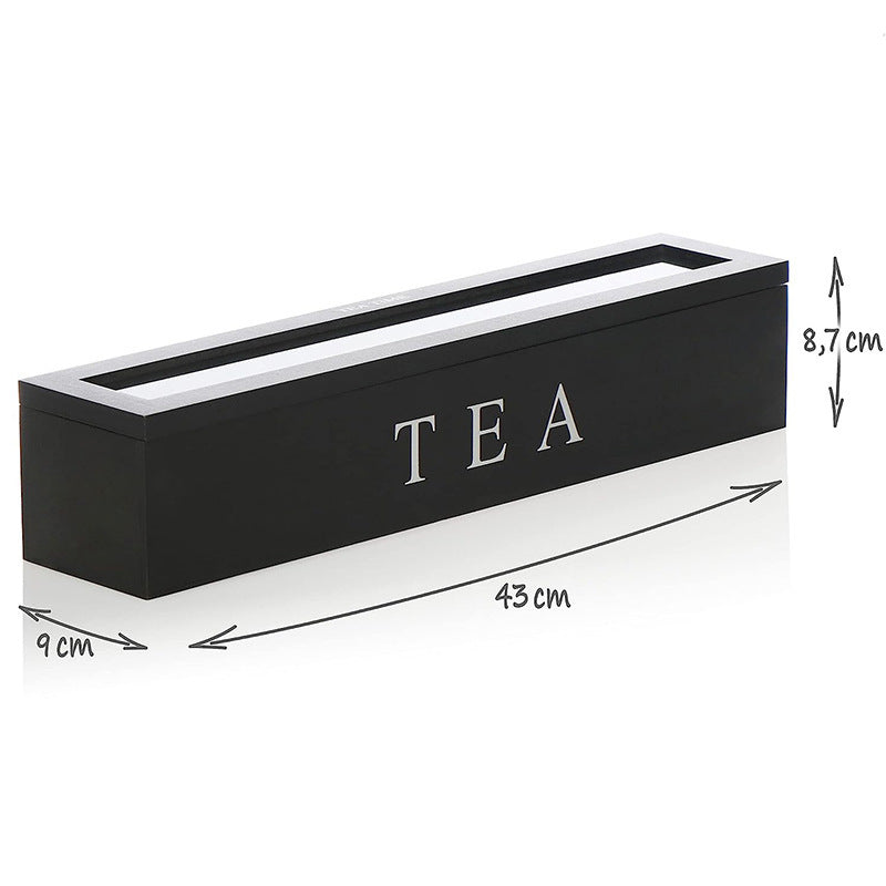 Tea box - Tea box 6 compartments - Wooden tea box - Suitable for loose tea - Black V1237-NKKS00003