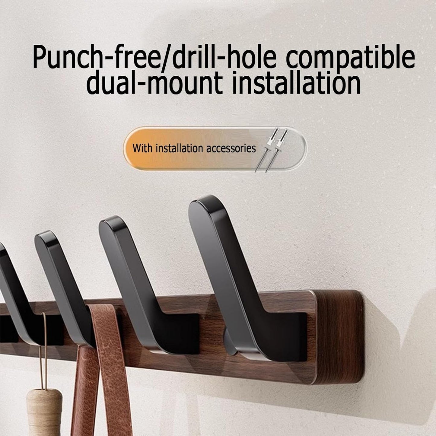 Coat rack - Wall coat rack - Coat rack with hooks - Storage rack - 25 x 3 cm - Wooden coat rack - Walnut - 5 V1237-NKKS00068