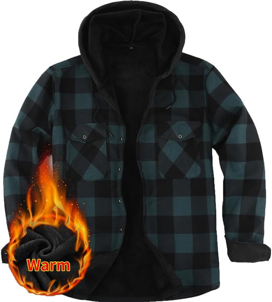 Men's Plaid Shirt Padded Warm Lined Plaid Shirts Men's Casual Plaid Shirt with Pockets Men's Hooded Plaid V1237-ZY-203-0026