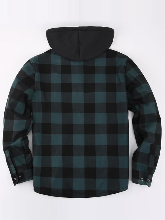 Men's Plaid Shirt Padded Warm Lined Plaid Shirts Men's Casual Plaid Shirt with Pockets Men's Hooded Plaid V1237-ZY-203-0026