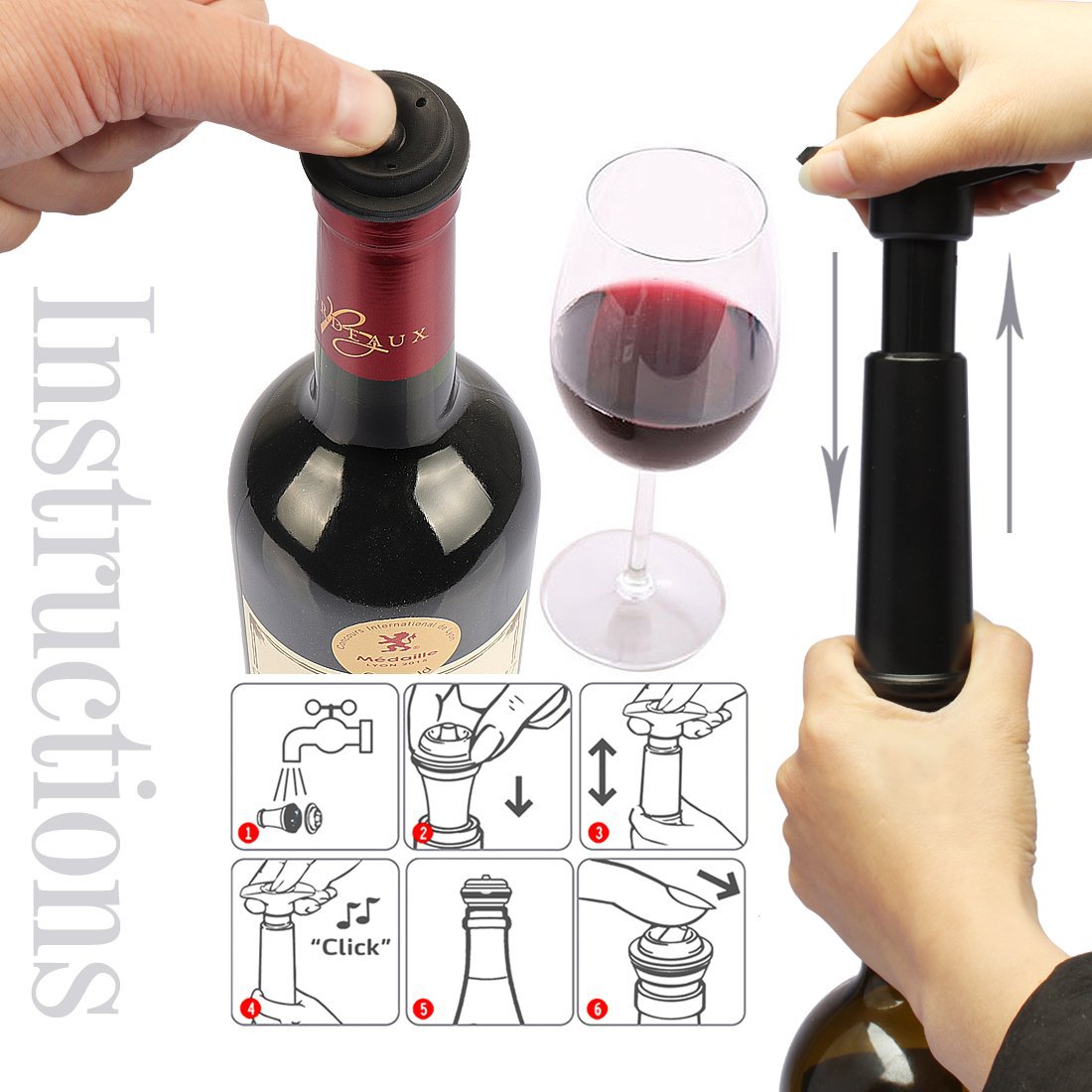 Vacu Vin Black Pump with Wine Saver Stoppers - Keeps Wine Fresh V1237-ZY-203-0068