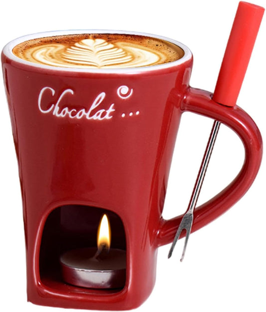 Tealight Fondue Set, Ceramic Melting Pot for Chocolate and Dessert Red V1237-ZY-203-0097