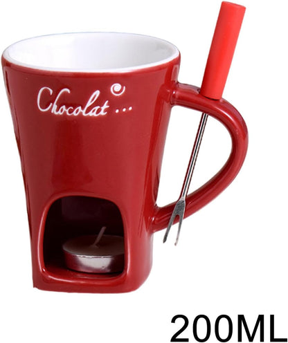 Tealight Fondue Set, Ceramic Melting Pot for Chocolate and Dessert Red V1237-ZY-203-0097