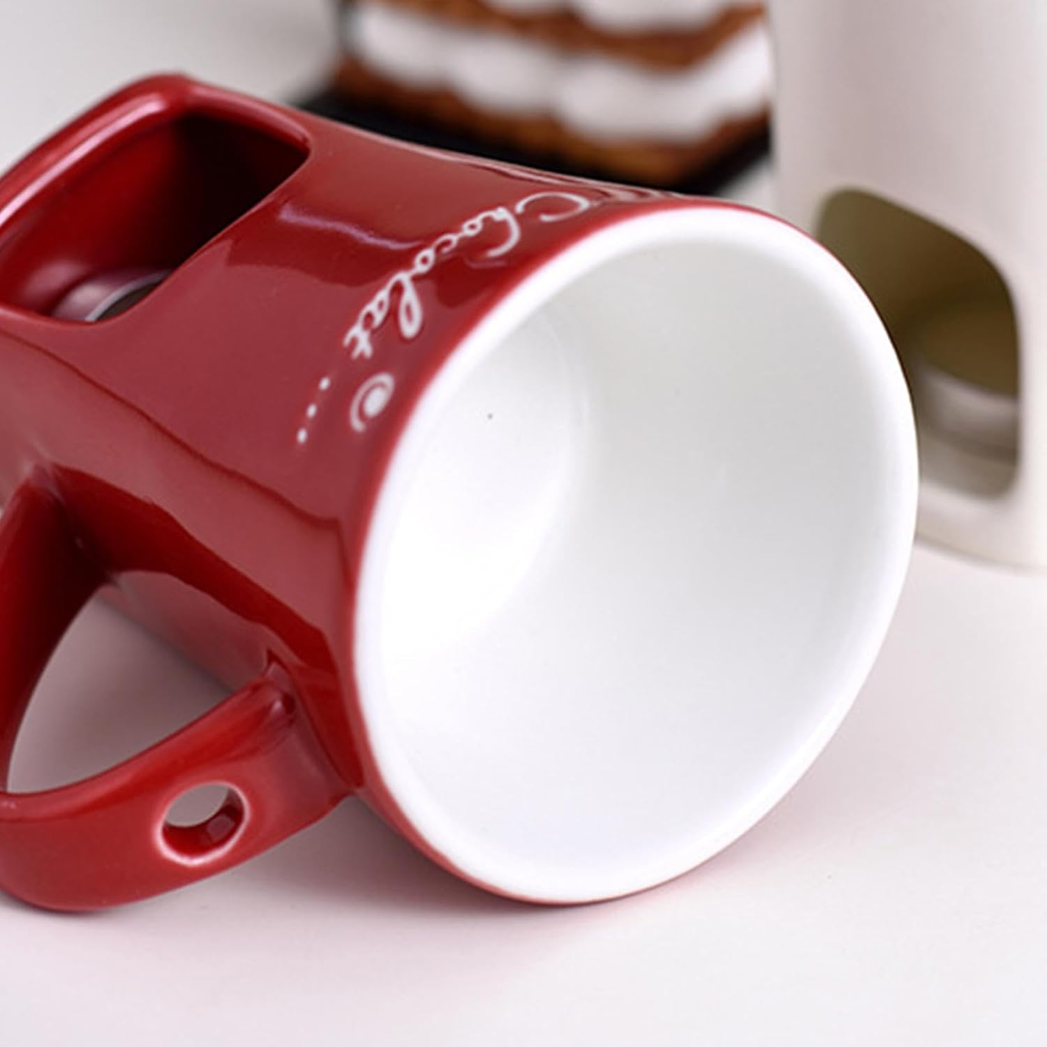 Tealight Fondue Set, Ceramic Melting Pot for Chocolate and Dessert Red V1237-ZY-203-0097