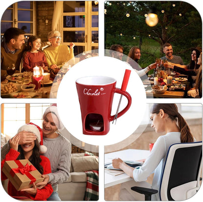 Tealight Fondue Set, Ceramic Melting Pot for Chocolate and Dessert Red V1237-ZY-203-0097