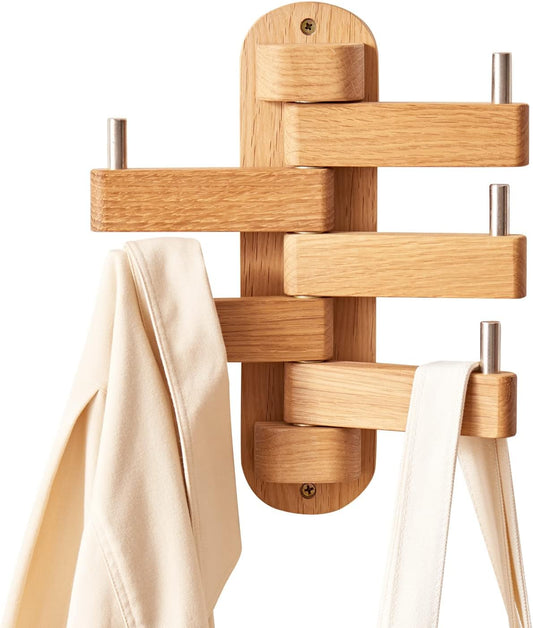 Oak Coat Rack, Wooden Wall Mounted Coat Rack for Entryway, Living Room, Bedroom, Bathroom V1237-ZY-203-0098