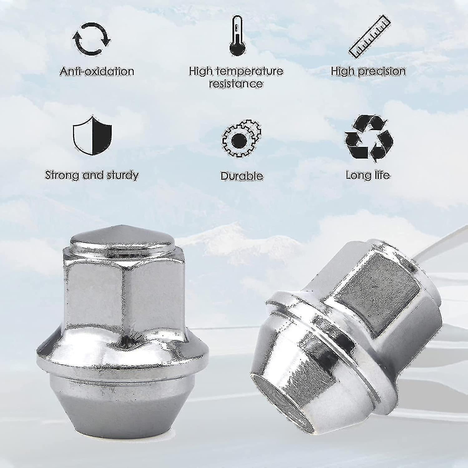Aluminum Wheel Nuts. M12 X 1.5 Conical 19mm Hex Replacement for Ford Alloy Wheels (Silver) V1237-ZY-203-0120