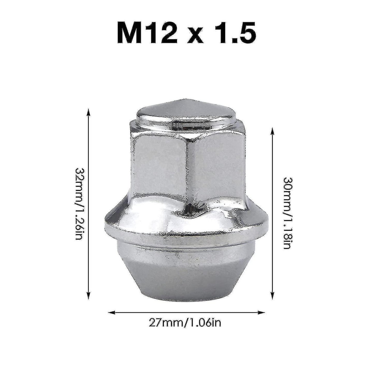 Aluminum Wheel Nuts. M12 X 1.5 Conical 19mm Hex Replacement for Ford Alloy Wheels (Silver) V1237-ZY-203-0120