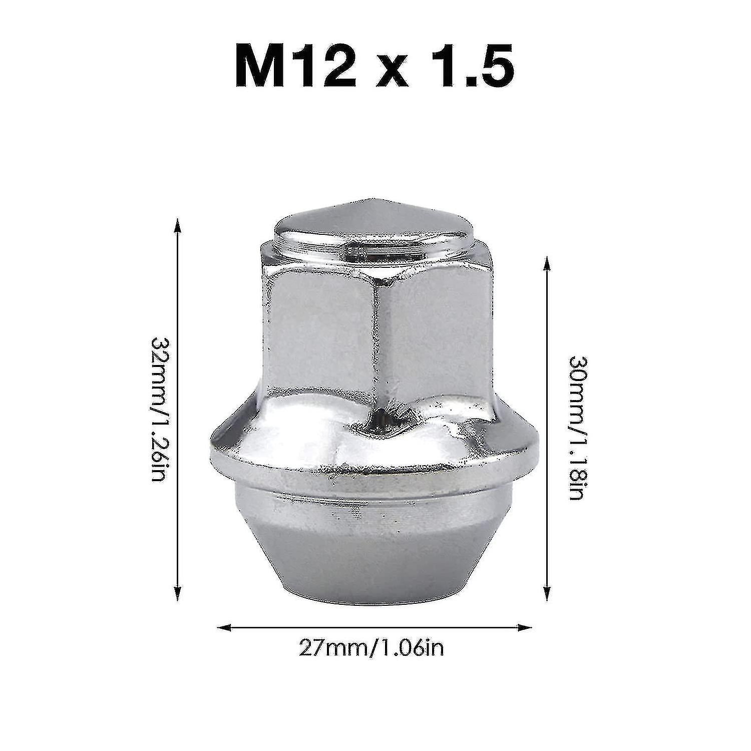 Aluminum Wheel Nuts. M12 X 1.5 Conical 19mm Hex Replacement for Ford Alloy Wheels (Silver) V1237-ZY-203-0120