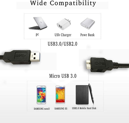 USB 3.0 Cable Compatible with Western Digital/WD/Seagate/Clickfree/Toshiba/Samsung Portable Hard Drive - USB V1237-ZY-203-0140