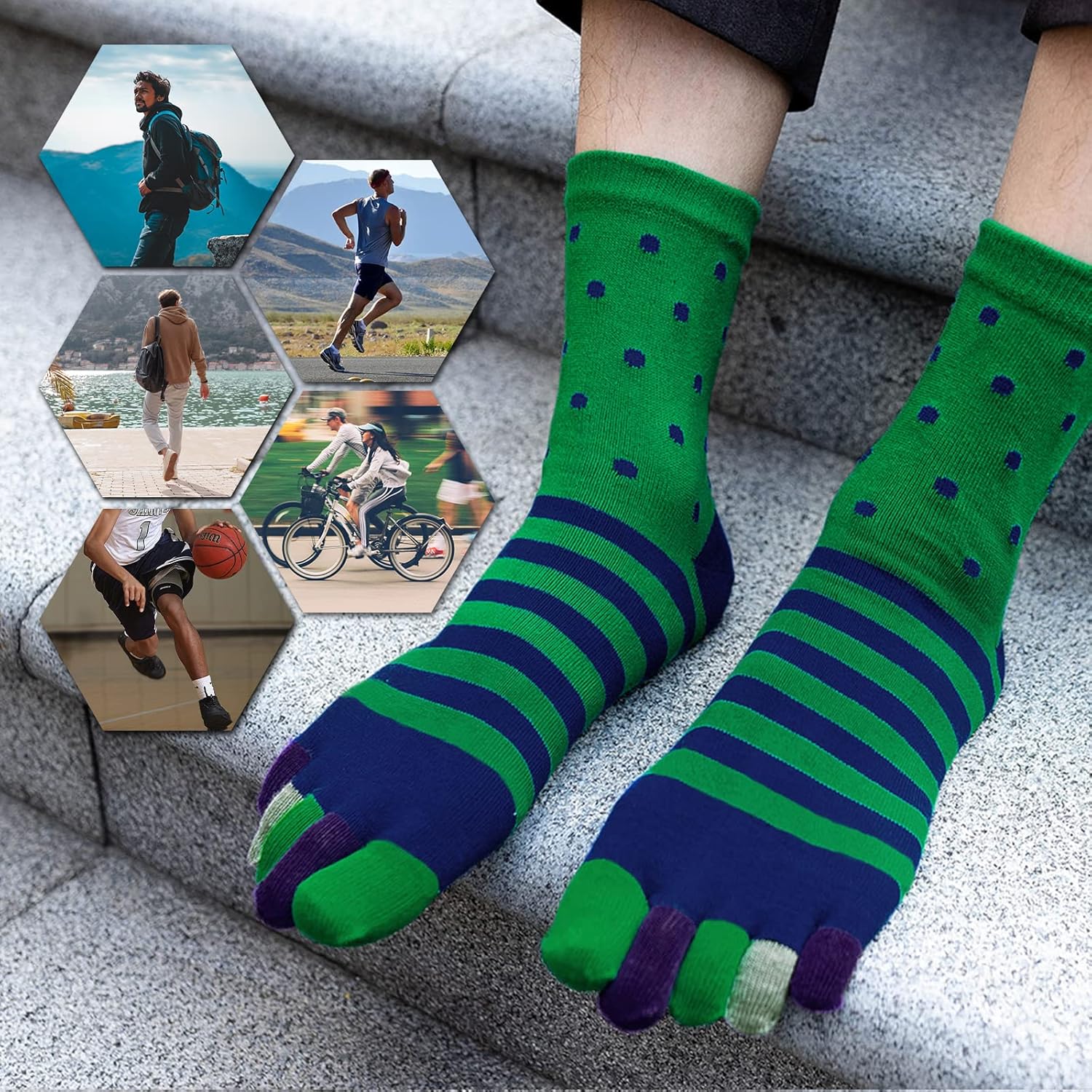 Men's 5 Finger Socks with Split Toe Socks, Sports Five Finger Socks for Men V1237-ZY-203-0158