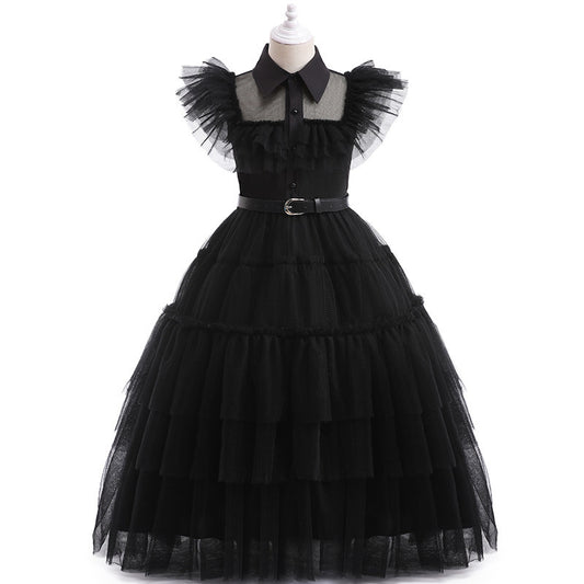 Girls' dress cosplay Wednesday Brigitte princess dress lace details puff sleeves children Skirt + belt 110 V1237-ZY-203-0195