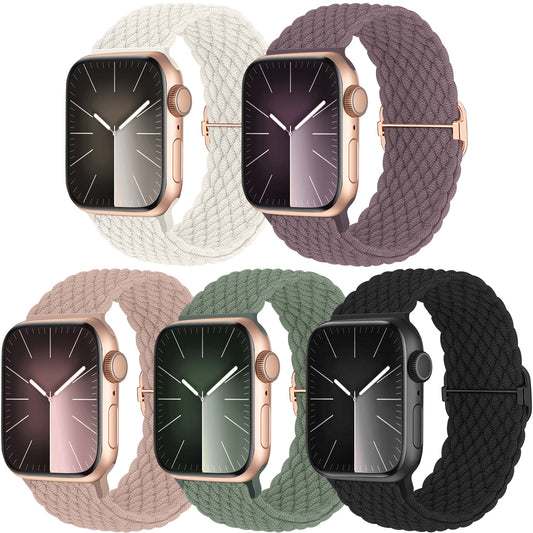 5-Pack Woven Solo Loop Compatible Band for Apple Watch 40mm, 38mm, 41mm for Women and Men - Adjustable Nylon V1237-ZY-203-0235