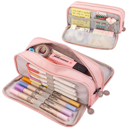 Large Capacity Pencil Case, 3 Compartments, Bag, School Pink V1237-ZY-203-0245