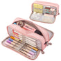 Large Capacity Pencil Case, 3 Compartments, Bag, School Pink V1237-ZY-203-0245