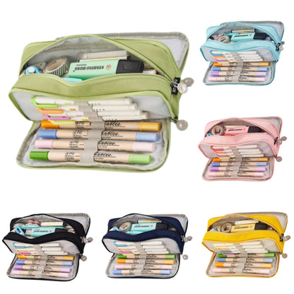 Large Capacity Pencil Case, 3 Compartments, Bag, School Pink V1237-ZY-203-0245