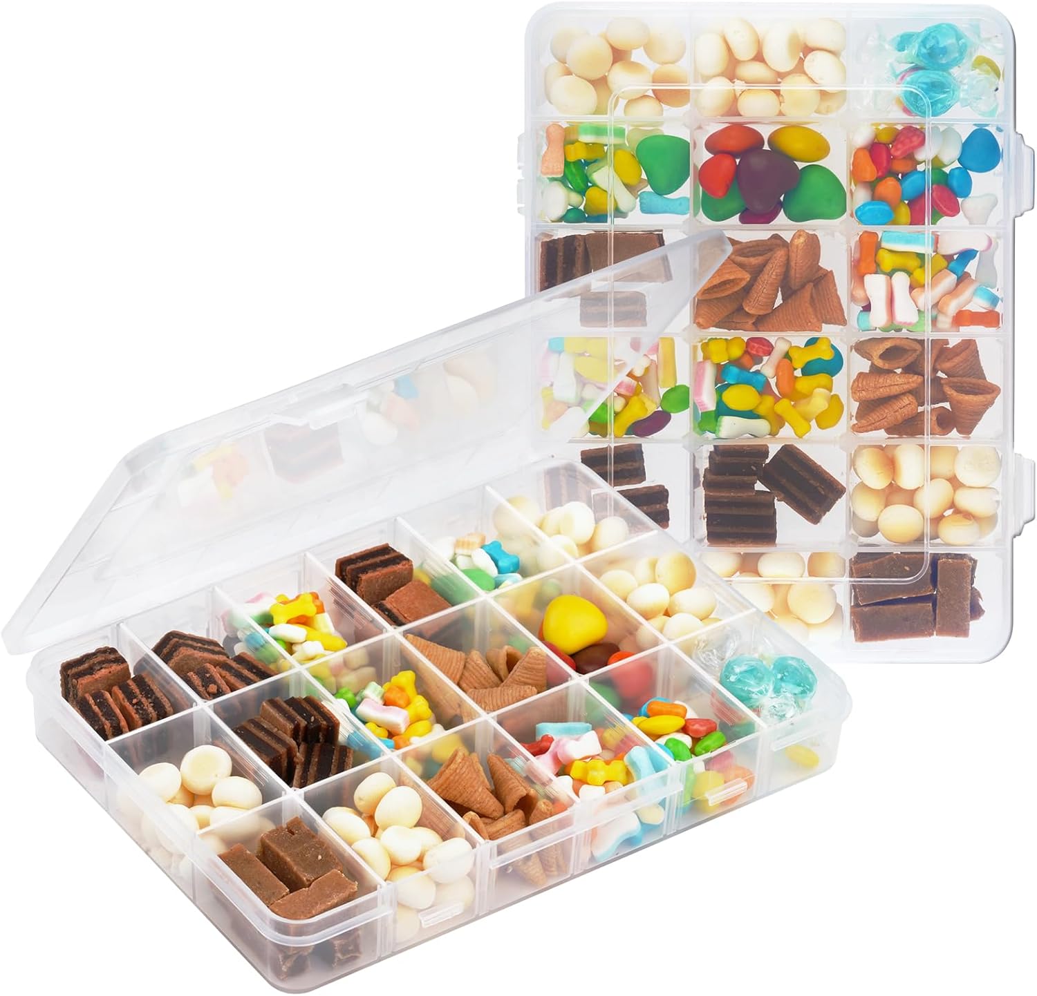 18-Compartment Snack Box, 2 Pieces Snack Plates with Lids for Candy, Nuts, Snacks, Adjustable Plastic Storage V1237-ZY-203-0248