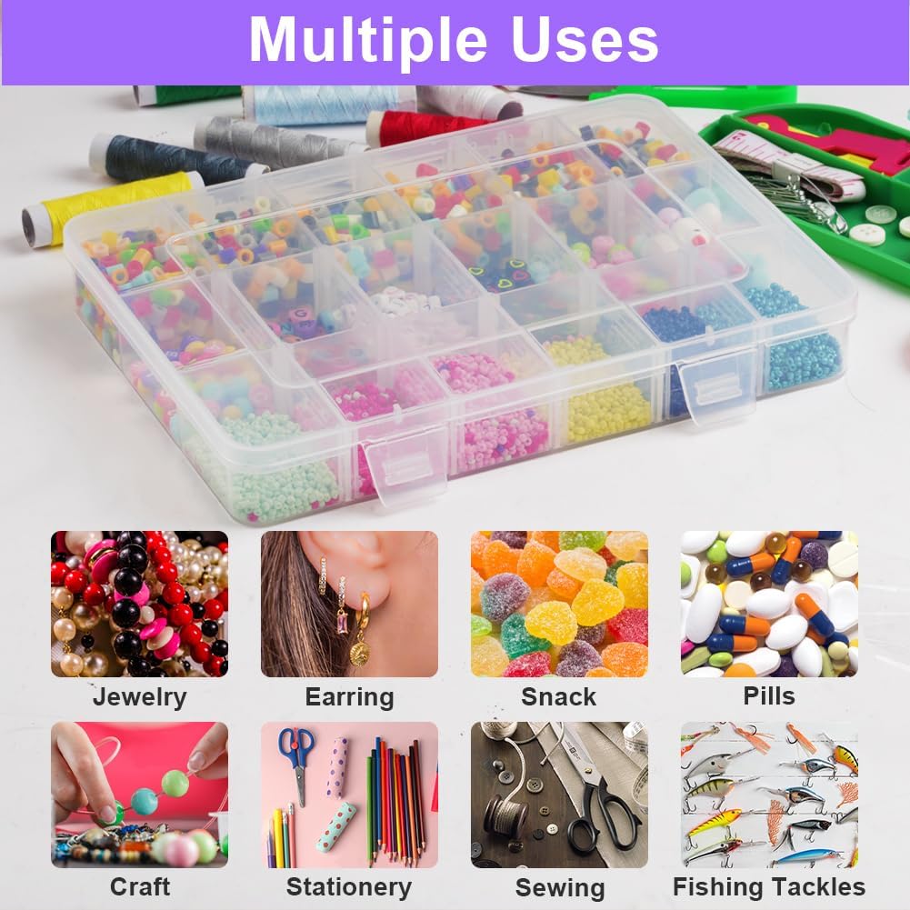 18-Compartment Snack Box, 2 Pieces Snack Plates with Lids for Candy, Nuts, Snacks, Adjustable Plastic Storage V1237-ZY-203-0248