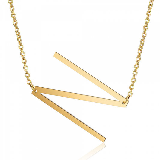 Sideways Block Initial Letter Pendant Necklace for Women --- V1237-ZY-203-0263