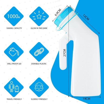 Urinal Bottle for Men, 1000ml Portable Pee Bottle with Screw Cap for Emergency Situations blue V1237-ZY-203-0268