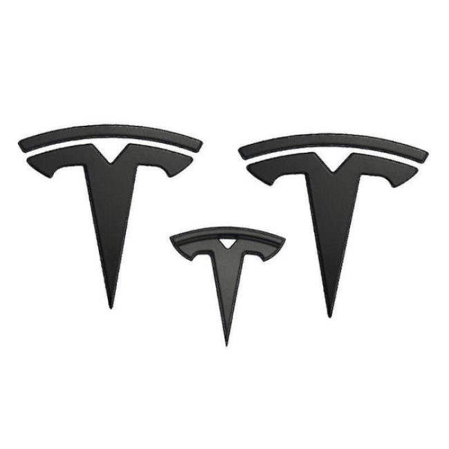 3x Matte Black T-Logo Hood Emblem Tesla Model Y V1237-ZY-203-0298