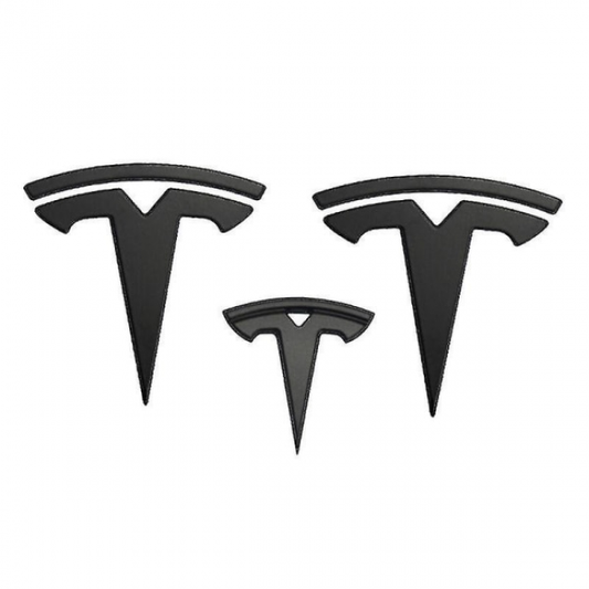 3x Matte Black T-Logo Hood Emblem Tesla Model Y V1237-ZY-203-0298