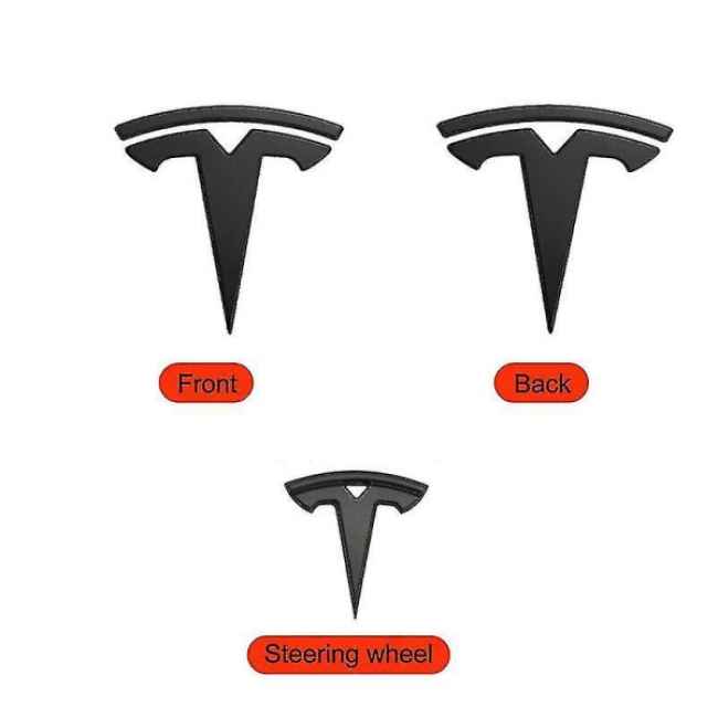 3x Matte Black T-Logo Hood Emblem Tesla Model Y V1237-ZY-203-0298