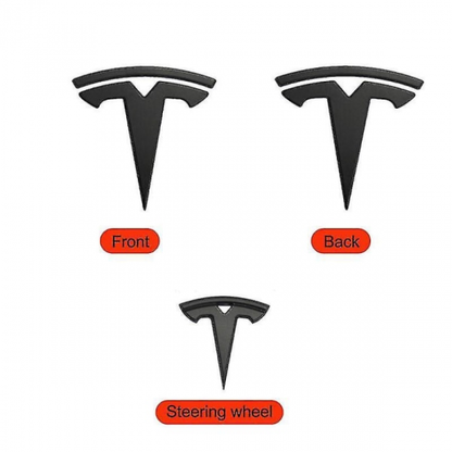 3x Matte Black T-Logo Hood Emblem Tesla Model Y V1237-ZY-203-0298
