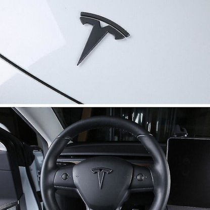3x Matte Black T-Logo Hood Emblem Tesla Model Y V1237-ZY-203-0298