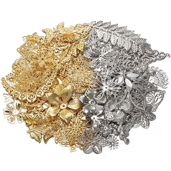 50g/lot Mixed Metal Flower Petals Filigree Wraps Clutches White V1237-ZY-203-0316