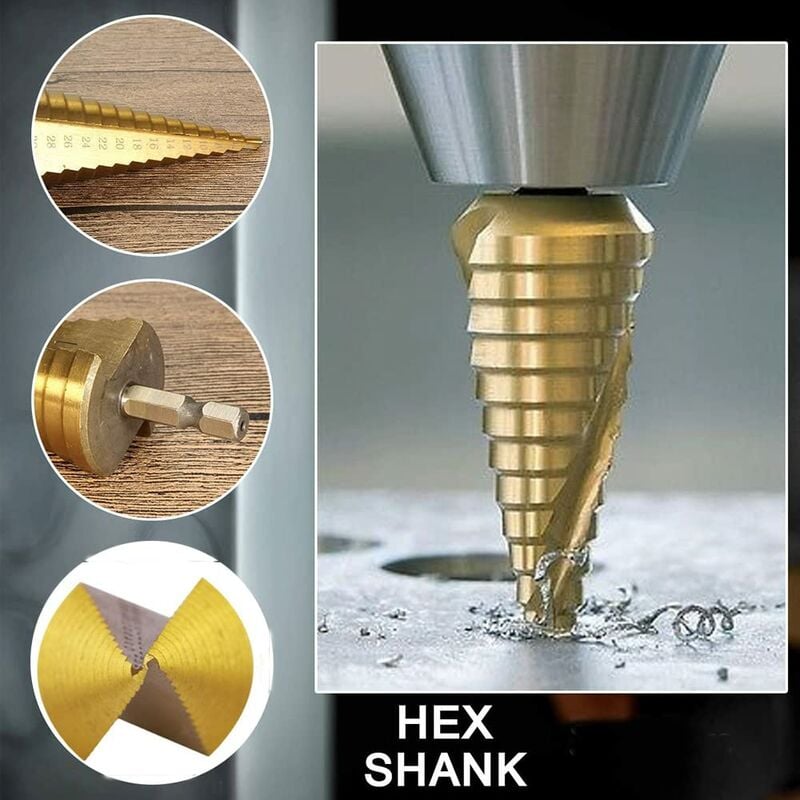 Step Drills Double Groove Countersink Drill High Speed Steel Cone Drill for Steel Wood, Plastic, Brass, V1237-ZY-203-0329