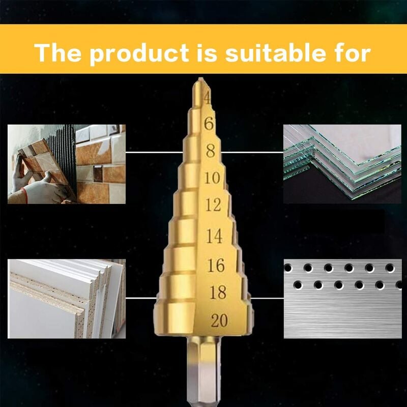 Step Drills Double Groove Countersink Drill High Speed Steel Cone Drill for Steel Wood, Plastic, Brass, V1237-ZY-203-0329