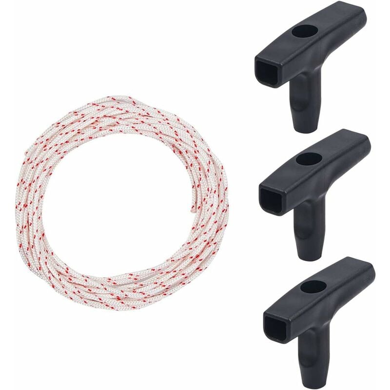 10 Meter 3.0mm Starter Cord with 3 Start Handles for Lawn Mower Chainsaw Trimmer Brushcutter Engine Parts V1237-ZY-203-0331