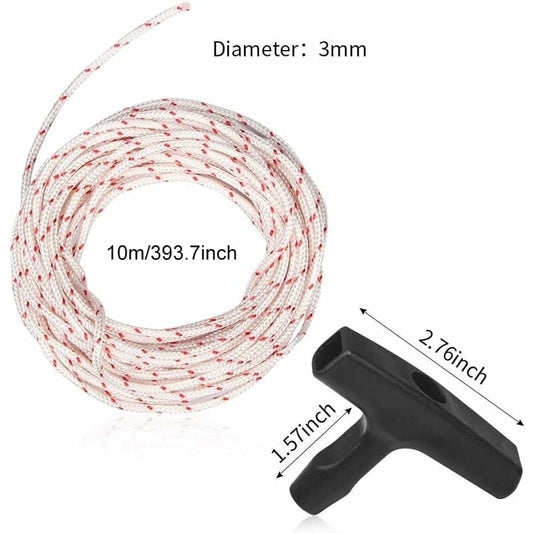 10 Meter 3.0mm Starter Cord with 3 Start Handles for Lawn Mower Chainsaw Trimmer Brushcutter Engine Parts V1237-ZY-203-0331
