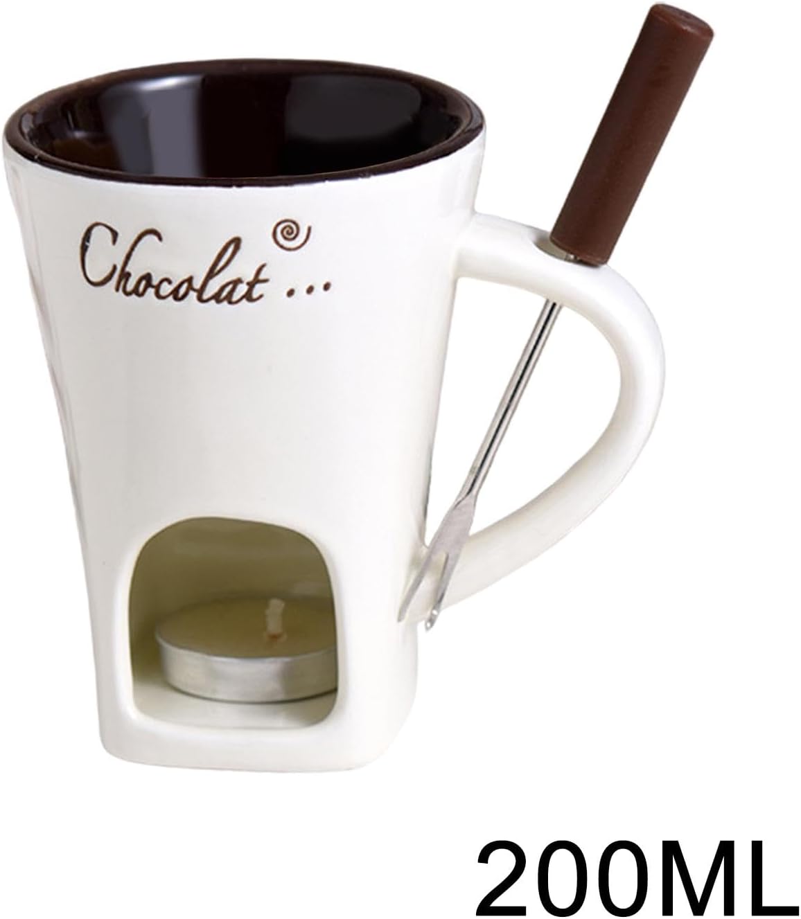 Tealight Fondue Set, Ceramic Melting Pot for Chocolate and Dessert Beige V1237-ZY-203-0335