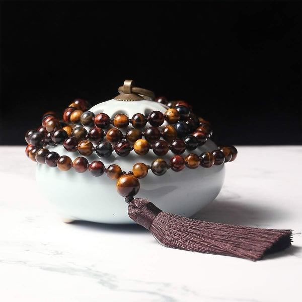 108 Mala Bead Necklace, Tibetan Prayer Beads in Natural Stone V1237-ZY-203-0351