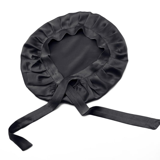 Sleeping Cap in Real Silk - Protects Hair While You Sleep black V1237-ZY-203-0369