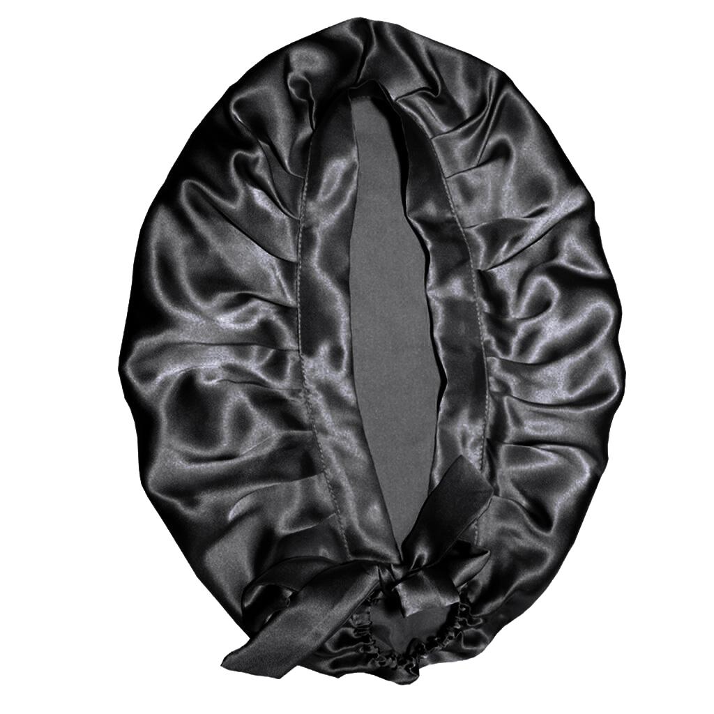 Sleeping Cap in Real Silk - Protects Hair While You Sleep black V1237-ZY-203-0369