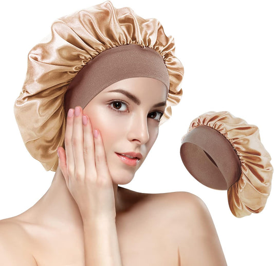 Large Satin Night Cap for Curly Hair, Breathable Silk Sleep Hat for Women and Girls, Gold Gold V1237-ZY-203-0379