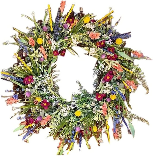 Spring-Summer Door Wreath for Front Door, Artificial Wildflowers Spring Wreath, Decorative Multifunctional V1237-ZY-203-0458