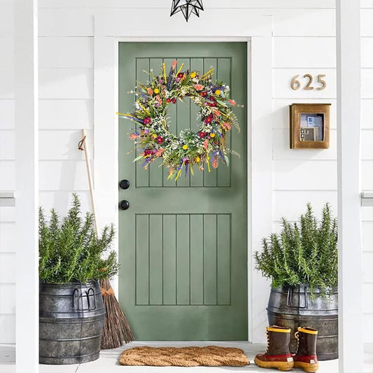 Spring-Summer Door Wreath for Front Door, Artificial Wildflowers Spring Wreath, Decorative Multifunctional V1237-ZY-203-0458