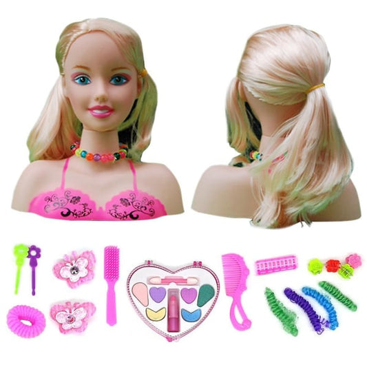 Makeup Pretend Play Set for Kids 17 Pcs Hairdresser Styling Head Doll Makeup Toy Educational Toy Gift for V1237-ZY-203-0504