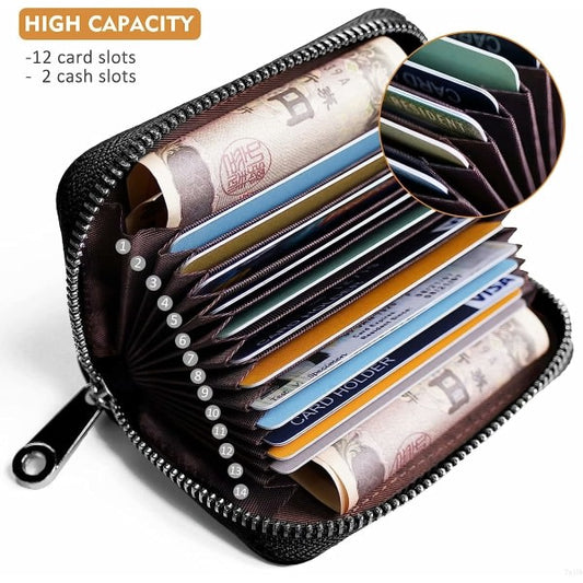 Credit Card Holder RFID Blocking Genuine Leather Mini Credit Card Case with Zipper V1237-ZY-203-0518