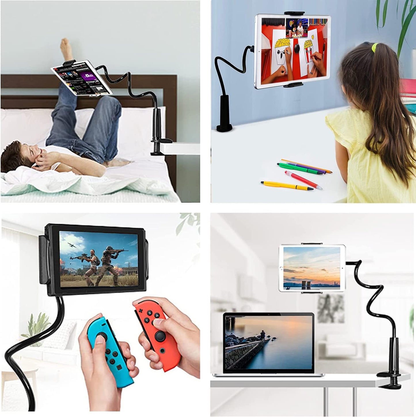 Gooseneck Tablet Holder, Tablet Stand for Bed Gooseneck Mount Flexible Arm 360 Clamp V1237-ZY-203-0650