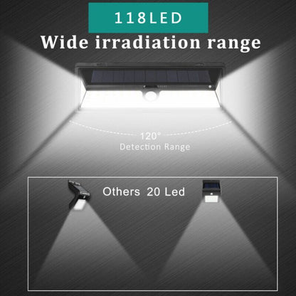 Solar Wall Light - 118 LED Solar Lamp 1000 Lumen Wall Light PIR Motion Sensor IP65 Waterproof Outdoor V1237-ZY-203-0695