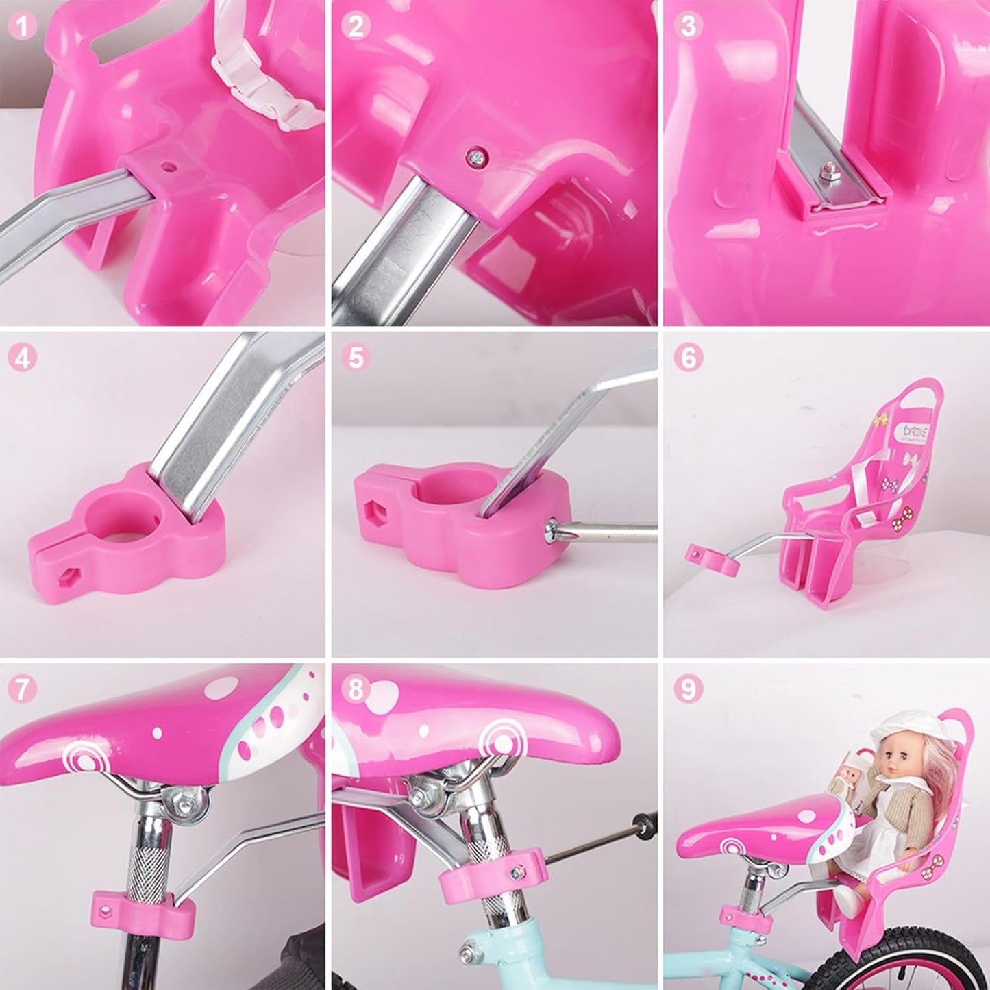 Doll Stroller Seat for Doll, Children's Bicycle Doll Seat with DIY Decals for Decoration PINK V1237-ZY-203-0697