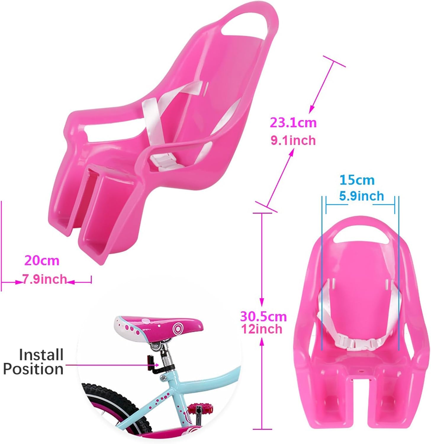 Doll Stroller Seat for Doll, Children's Bicycle Doll Seat with DIY Decals for Decoration PINK V1237-ZY-203-0697