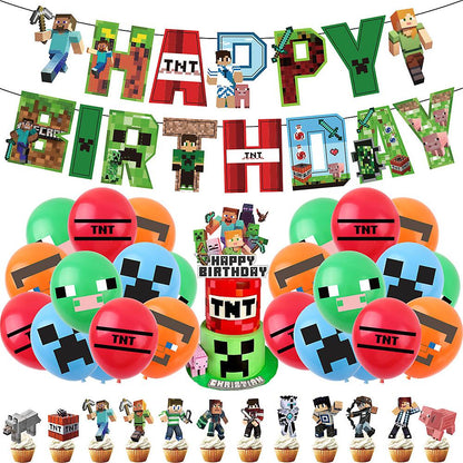 Minecraft themed birthday party balloons banner cake decorations - max V1237-ZY-203-0710