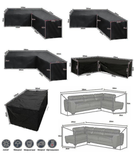 12 Sizes L-Shape All-Weather Cover Waterproof Rattan Corner Furniture Protector Garden Patio Outdoor Sofa V1237-ZY-203-0713